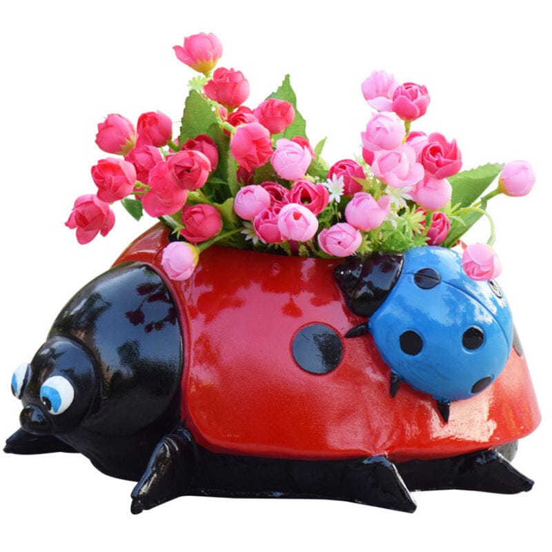 Marienkäfer Blumentopf aus Harz – Farbenfrohe Gartendeko