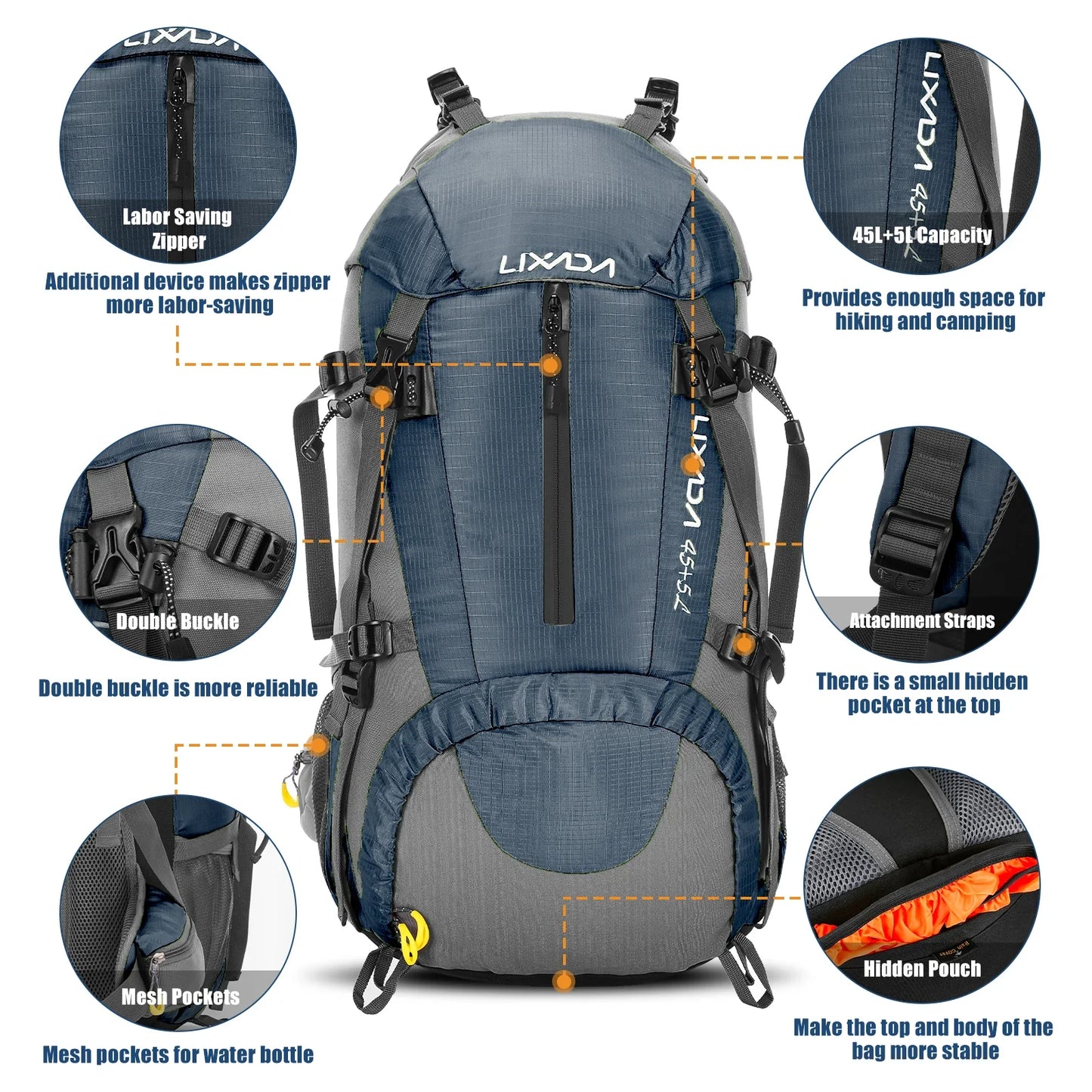 50L Wasserdichter Rucksack mit Regenhülle – Strapazierfähiges Campingzubehör für Klettern und Trekking