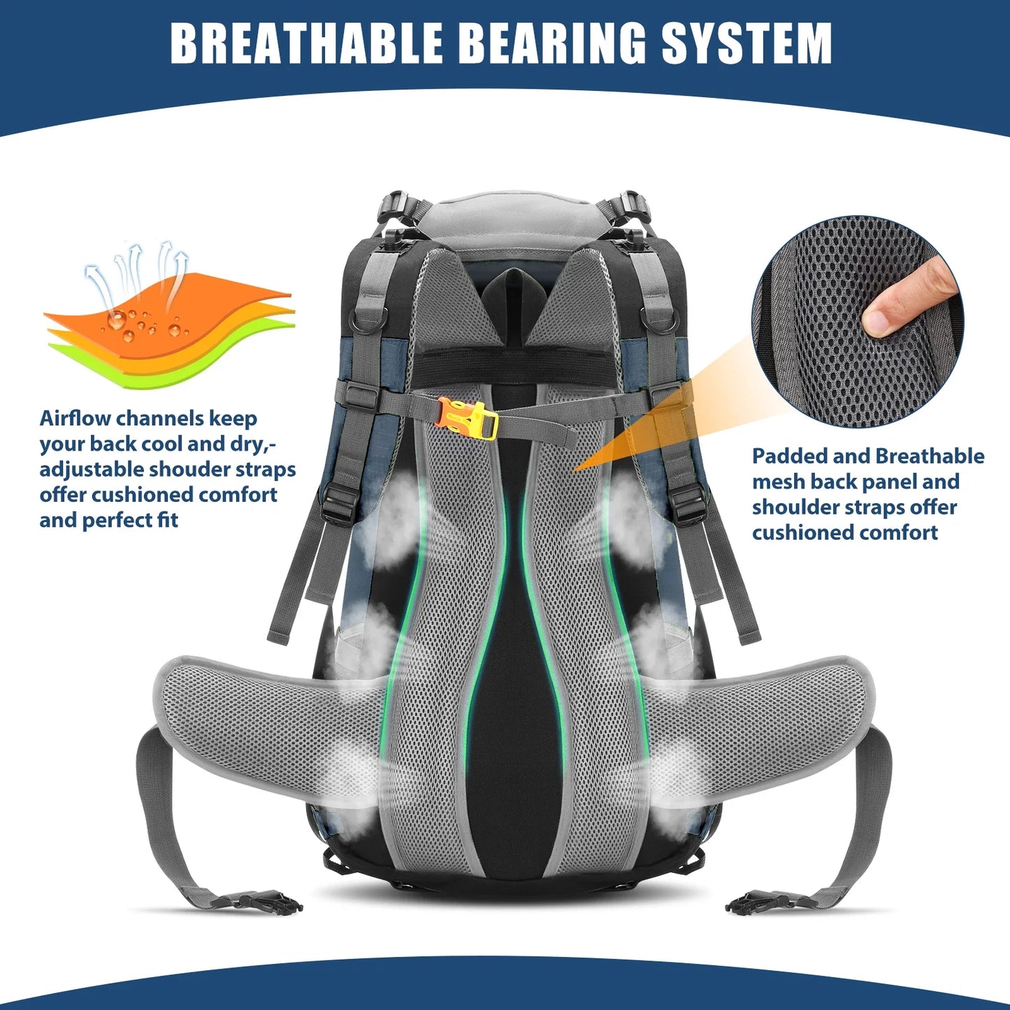 50L Wasserdichter Rucksack mit Regenhülle – Strapazierfähiges Campingzubehör für Klettern und Trekking