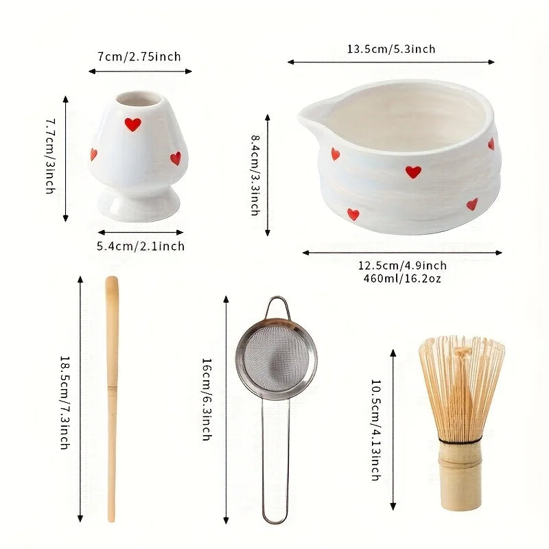 Herzförmiges Matcha-Schalen-Set aus Japan mit Schneebesen – Authentisches Zubehör für die Teezeremonie zur Zubereitung von Matcha