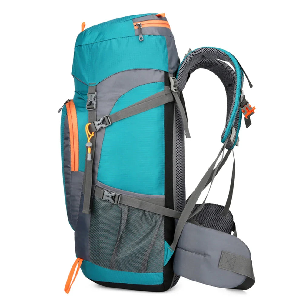 65L Wasserdichter Wanderrucksack mit Regenhülle – Strapazierfähiges Campingzubehör für Outdoor-Abenteuer und Wanderungen