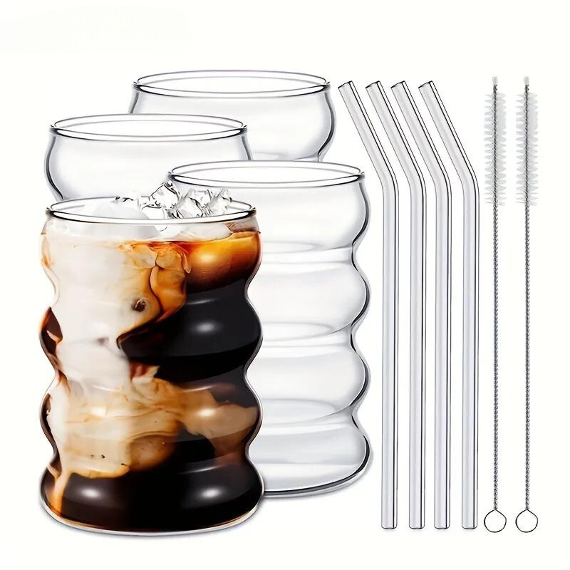 4-teiliges Design-Glas-Set mit Strohhalmen