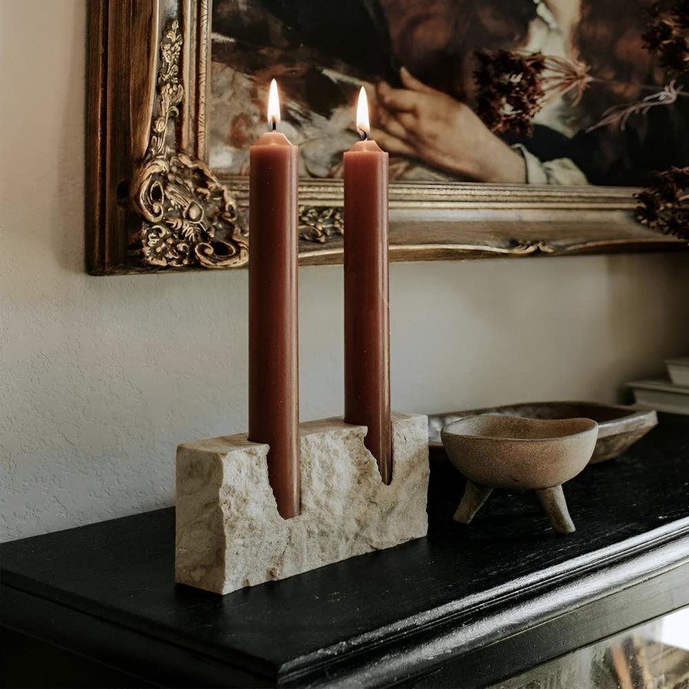 StoneGlow | Zeitloser Kerzenhalter aus Travertinstein