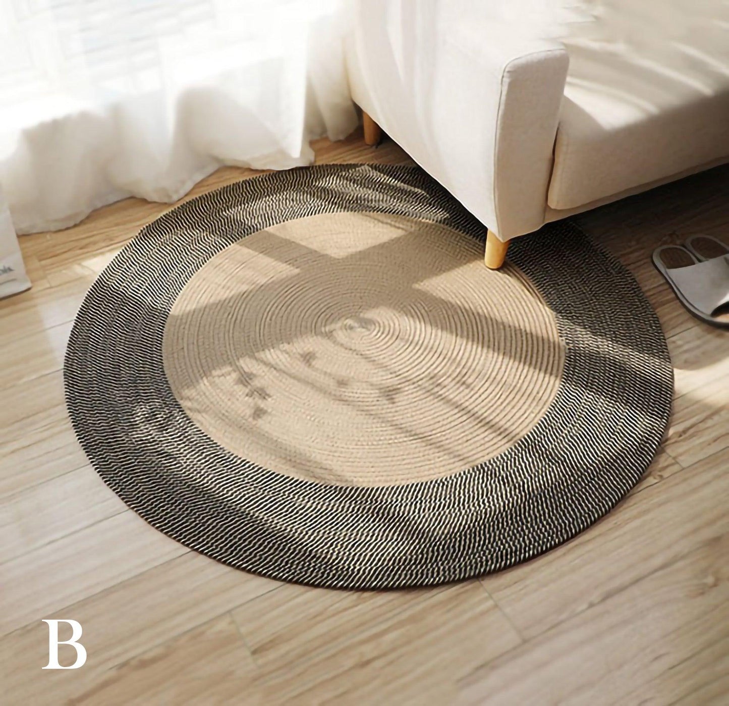 Handgefertigter Jute-Rattan Teppich mit Quasten