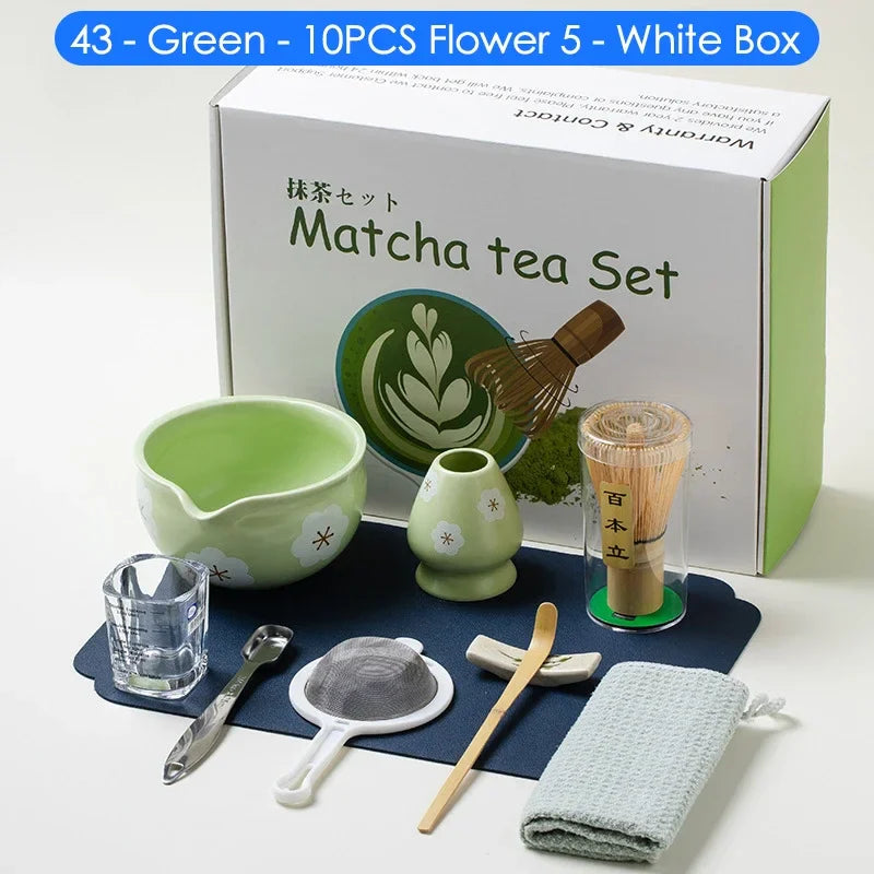 Vollständiges 10-teiliges japanisches Matcha-Teeset – Inklusive Schale, Bambusbesen und Teelöffel – Perfektes Geschenkset für Teeliebhaber