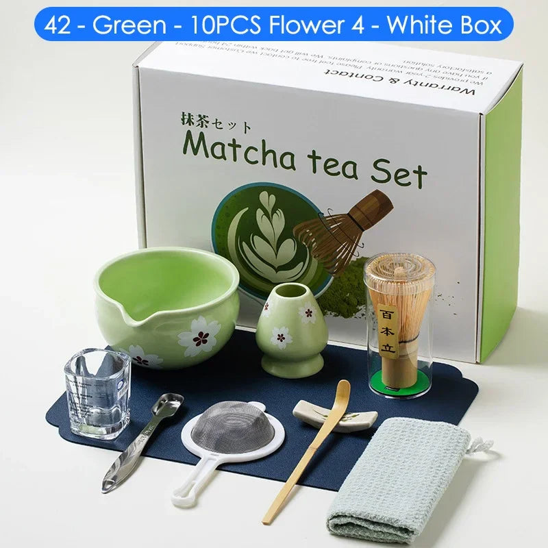 Vollständiges 10-teiliges japanisches Matcha-Teeset – Inklusive Schale, Bambusbesen und Teelöffel – Perfektes Geschenkset für Teeliebhaber