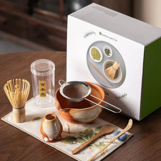 Traditionelles Matcha-Teeset aus Keramik mit Bambusbesen und Schütte – Perfektes Geschenkset für Teezeremonien